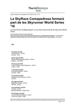 La Skyrace Comapedrosa Formarà Part De Les Skyrunner World Series