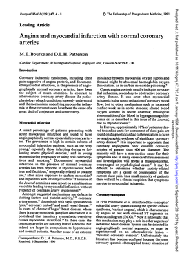 Angina and Myocardial Infarction with Normal Coronary Arteries M.E