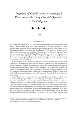 Archaeological Porcelain and the Early Colonial Dynamics in the Philippines