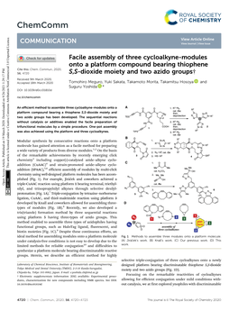 Facile Assembly of Three Cycloalkyne-Modules Onto a Platform Compound Bearing Thiophene Cite This: Chem