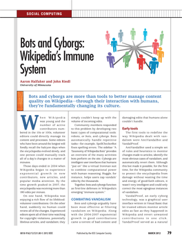 Bots and Cyborgs: Wikipedia's Immune System