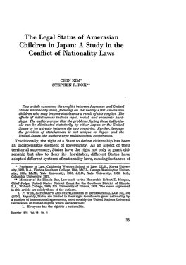 The Legal Status of Amerasian Children in Japan: a Study in the Conflict of Nationality Laws
