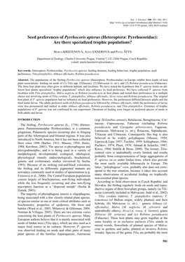 Seed Preferences of Pyrrhocoris Apterus (Heteroptera: Pyrrhocoridae): Are There Specialized Trophic Populations?