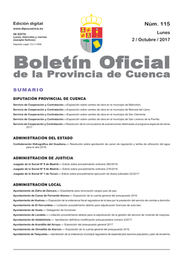 Boletín Oficial De La Provincia De Cuenca Sumario Diputación Provincial De Cuenca