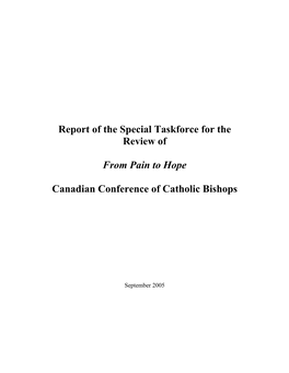 Report of the Special Taskforce for the Review of from Pain to Hope Canadian Conference of Catholic Bishops