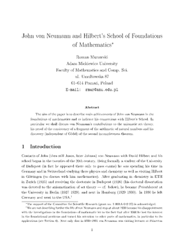 John Von Neumann and Hilbert's School of Foundations of Mathematics∗