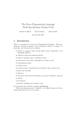 The Grace Programming Language Draft Specification Version 0.132
