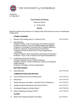 16 May 2018 Agenda Electronic Senate Will Commence