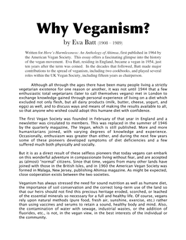 Why Veganism? by Eva Batt (1908 – 1989)