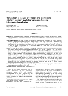 Comparison of the Use of Letrozole and Clomiphene Citrate in Regularly Ovulating Women Undergoing Intrauterine Insemination