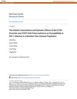 The Genetic Associations and Epistatic Effects of the CCR5 Promoter and CCR2-V64I Polymorphisms on Susceptibility to HIV-1 Infec