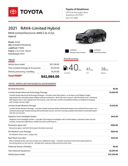 2021 RAV4-Limited Hybrid RAV4-Limited Electronic-AWD 2.5L 4-Cyl