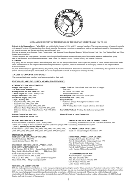 Summarised History of the Friends of the Simpson Desert Parks 1986 to 2011