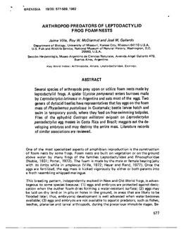 Arthropod Predators of Leptodactylid Frog Foam Nests