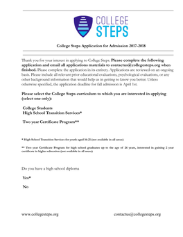 College Steps Student Application 2