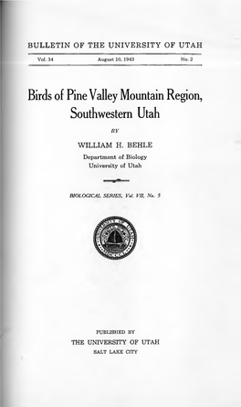 Birds of Pine Valley Mountain Region, Southwestern Utah