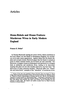 Home-Rebels and House-Traitors: Murderous Wives in Early Modern England