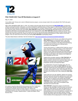 PGA TOUR® 2K21 Tees Off Worldwide on August 21