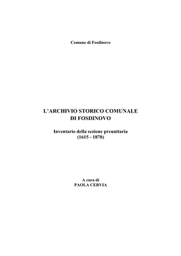 L'archivio Storico Comunale Di Fosdinovo