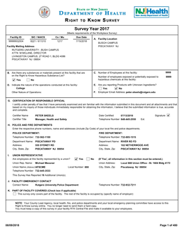 Survey Year 2017 (Meets Requirements of the Workplace Survey) Facility ID SIC / NAICS Co / Mu Due Date A