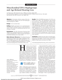 Mitochondrial DNA Haplogroups and Age-Related Hearing Loss