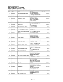 Engro Fertilizers Limited Final Dividend 30% Rs. 3.00