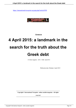 4 April 2015: a Landmark in the Search for the Truth About the Greek Debt