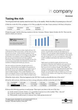 Taxing the Rich the UK Government Has Recently Raised the Level of Tax on the Wealthy