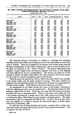 INDEX NUMBERS of CHANGES in the COST of LIVING 753 -Index Numbers of Changes in the Cost of Living in Canada, Based Upon Weighte