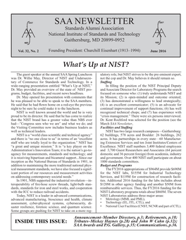 SAA NEWSLETTER Standards Alumni Association National Institute of Standards and Technology Gaithersburg, MD 20899-0952