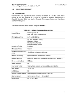 M/S. Sai Teja Constructions Pre-Feasibility Report Dokiparru Village, Medikonduru Mandal, Guntur Dt., A.P