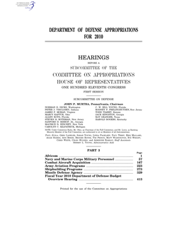 Department of Defense Appropriations for 2010 Hearings Committee on Appropriations