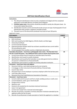 100 Point Identification Check Instructions: 1