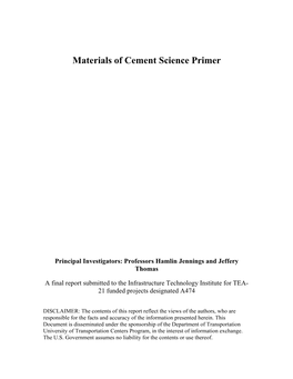 Materials of Cement Science Primer