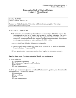 Macro Report Comparative Study of Electoral Systems Module 5: Macro Report 2018