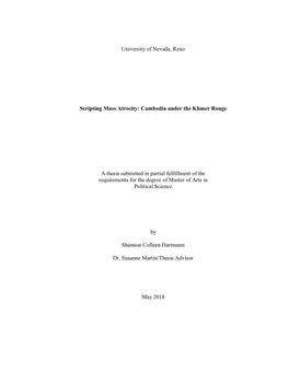 Cambodia Under the Khmer Rouge a Thesis Submitted in Partial Fulfillment Of