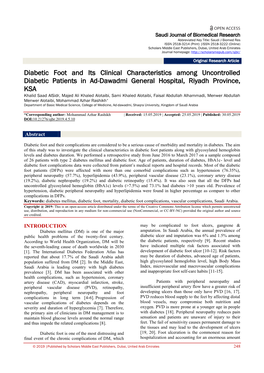 Diabetic Foot and Its Clinical Characteristics Among Uncontrolled Diabetic Patients in Ad-Dawadmi General Hospital, Riyadh Provi