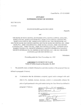 AMENDED STATEMENT of CLAIM Notice of Action Issued on December 18, 2015 L