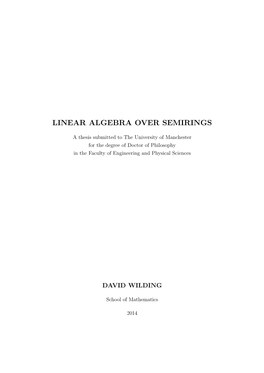 Linear Algebra Over Semirings