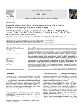 Molecular Cloning and Biochemical Characterization of a Myotoxin Inhibitor from Bothrops Alternatus Snake Plasma