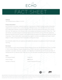ECHO Brickell Condos Fact Sheet