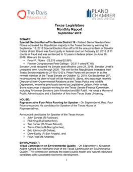 Texas Legislature Monthly Report September 2018