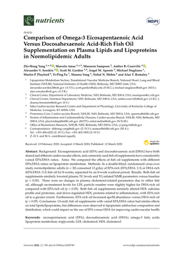 Comparison of Omega-3 Eicosapentaenoic Acid Versus Docosahexaenoic Acid-Rich Fish Oil Supplementation on Plasma Lipids and Lipoproteins in Normolipidemic Adults