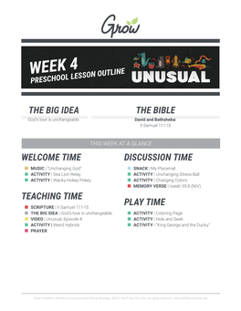 Week 4 Preschool Lesson Outline