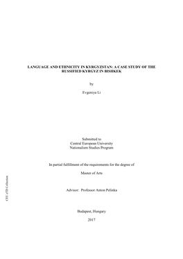 Language and Ethnicity in Kyrgyzstan: a Case Study of the Russified Kyrgyz in Bishkek