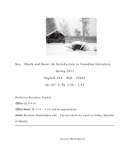 Sex, Death and Snow: an Introduction to Canadian Literature Spring 2012