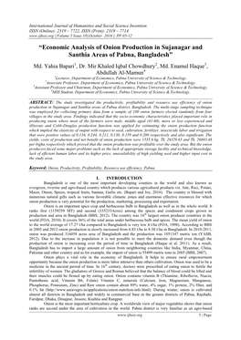 “Economic Analysis of Onion Production in Sujanagar and Santhia Areas of Pabna, Bangladesh”