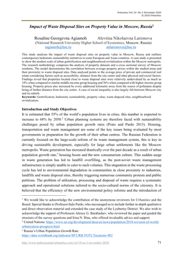 Impact of Waste Disposal Sites on Property Value in Moscow, Russia1