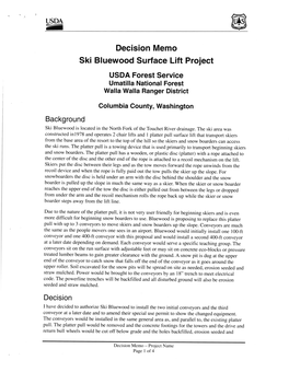 Decision Memo Ski Bluewood Surface Lift Project USDA Forest Service Umatilla National Forest Walla Walla Ranger District