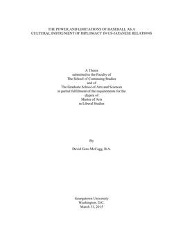 The Power and Limitations of Baseball As a Cultural Instrument of Diplomacy in Us-Japanese Relations